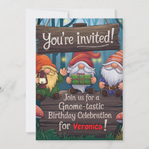 Convites Gnomo Whimsical Birthday, Festa Cute Forest Themed