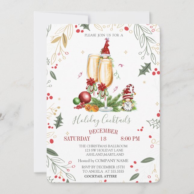 Convites Gnomos Champagne Glass Balls Company Natal (Frente)