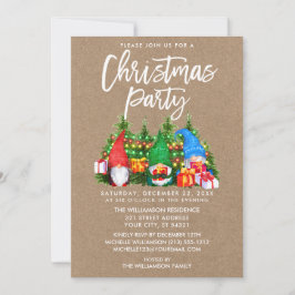 Convites Gnomos de Aquarela Luzes de Natal Kraft