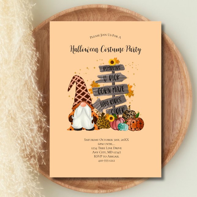 Convites Gnomos de Halloween, Outono, Abóboras, Festa de Ha (Gnome Halloween Party Invitation Fall Autumn Parties. Printed or Digital Download)