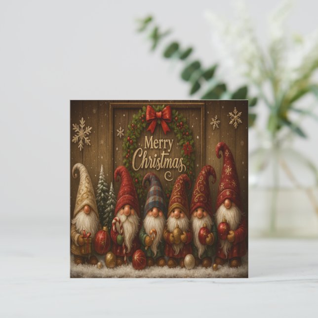 Convites Gnomos de Natal Lindos e Alegres (Em pé/Frente)