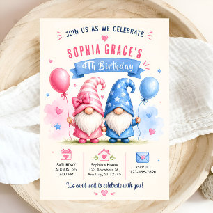 Convites Gnomos felizes e coloridos com balões