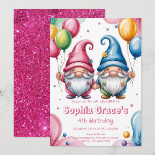 Convites Gnomos felizes e coloridos com balões