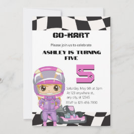 Convites GO-KART Girly Cinco Aniversário | Rapariga De Qual