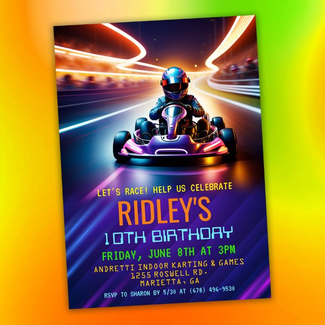 Convites Go Kart Racing Birthday (Criador carregado)