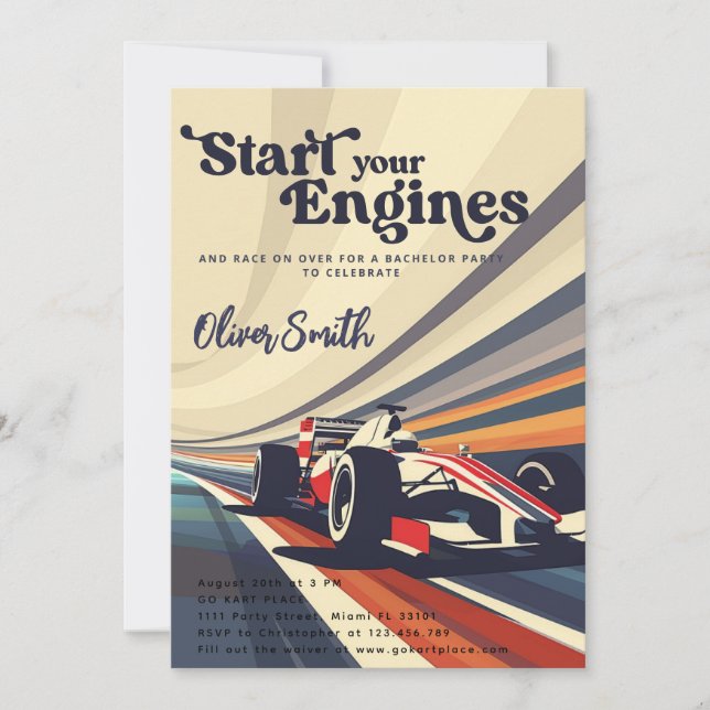 Convites Go Karting Go Kart Racing Car Bachelor Party (Frente)