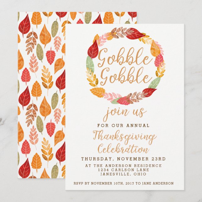 Convites Gobble Gobble - Tema de outono de Ação de Graças (Frente/Verso)