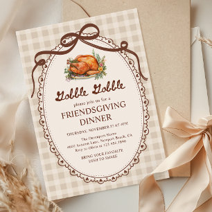 Convites Gobble Gobble Turkey Gingham - Janto de Amizade