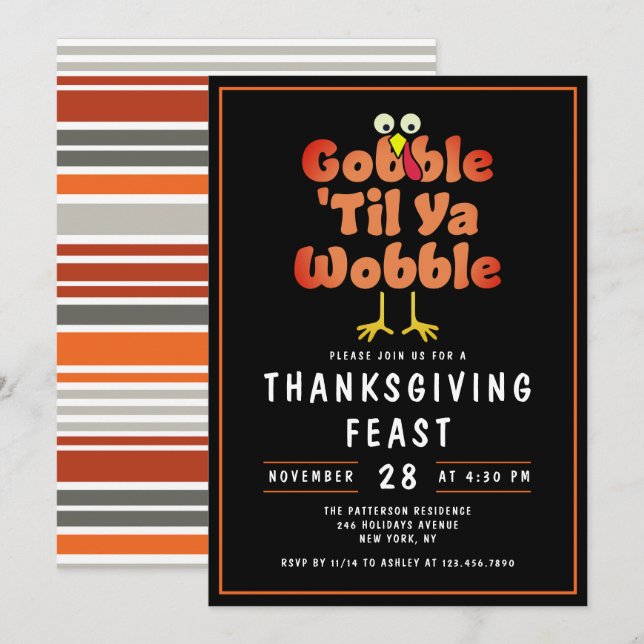 Convites Gobble 'Til Ya Wobble | Jantar de Ação de Graças (Frente/Verso)
