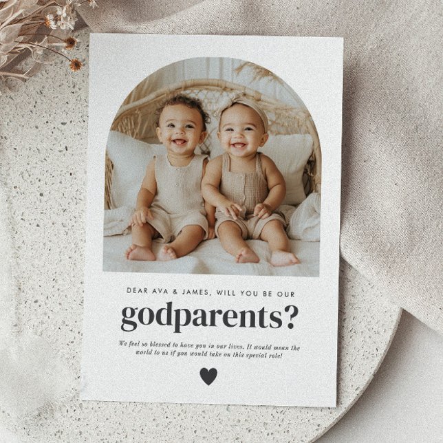 Convites Godparents Arched Photo Proposal Boy Girl Twins (Zazzle Godparents Arched Photo Proposal Boy Girl Twins)