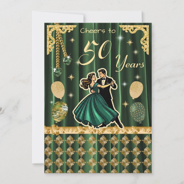 Convites Gold 50th Birthday with Dancing Couples Invitation (Frente)