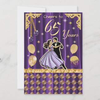 Convites Gold 65th Birthday with Dancing Couples