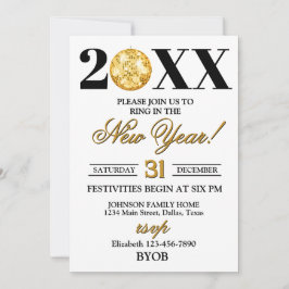 Convites Gold and Black 2026 New Years Eve Party Invitation