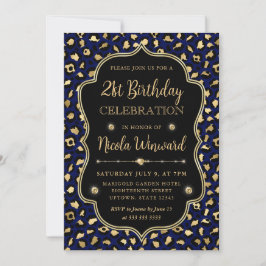 Convites Gold and Blue Leopard Print Birthday Party
