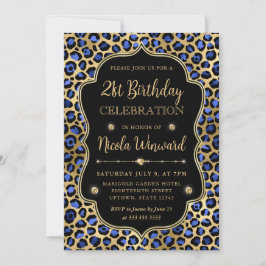 Convites Gold and Blue Leopard Print Birthday Party