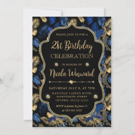 Convites Gold and Blue Leopard Print Birthday Party