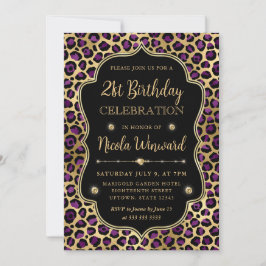 Convites Gold and Purple Leopard Print Birthday Party