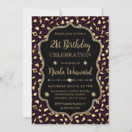 Convites Gold and Purple Leopard Print Birthday Party