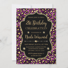Convites Gold and Purple Leopard Print Birthday Party