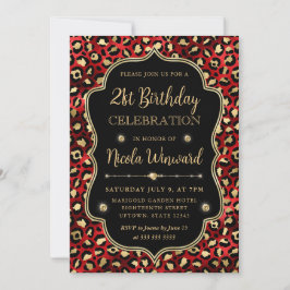 Convites Gold and Red Leopard Print Birthday Party