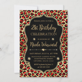 Convites Gold and Red Leopard Print Birthday Party