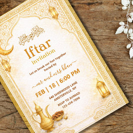 Convites Gold and White Script Iftar Party Invitation
