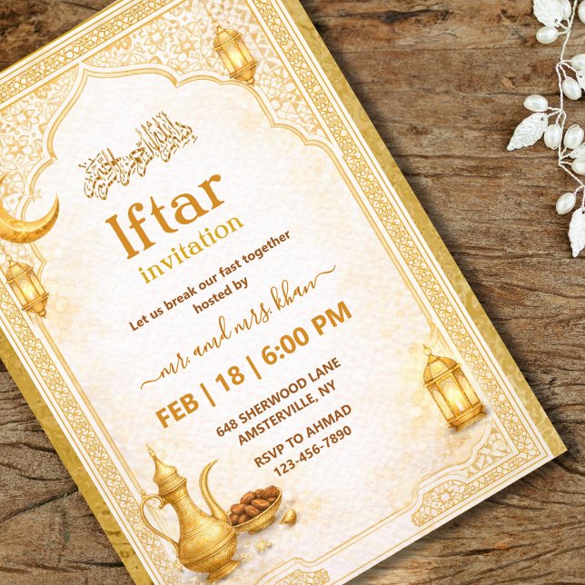 Convites Gold and White Script Iftar Party Invitation (Criador carregado)