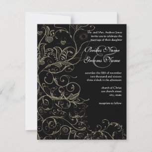 Convites Gold Birds & Swirls Wedding Invitations