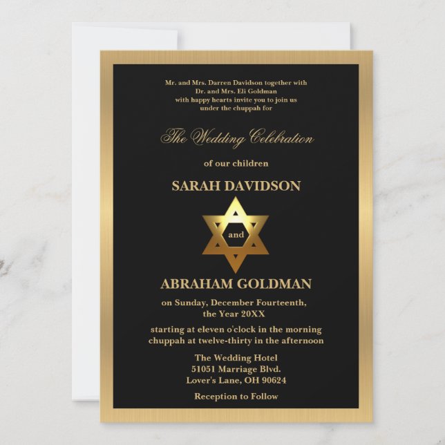 Convites Gold Black Formal Traditional Jewish Wedding Invit (Frente)