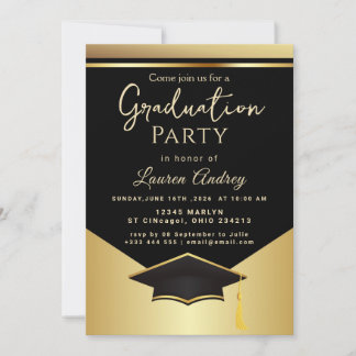 Convites Gold Black Graduation Party Invitation