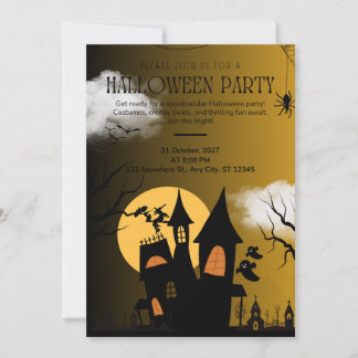 Convites Gold Black Haunted House Halloween Party