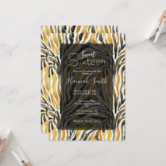 Convites Gold Black Zebra Print Pattern