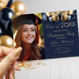 Convites Gold blue balloons collage graduation party photo