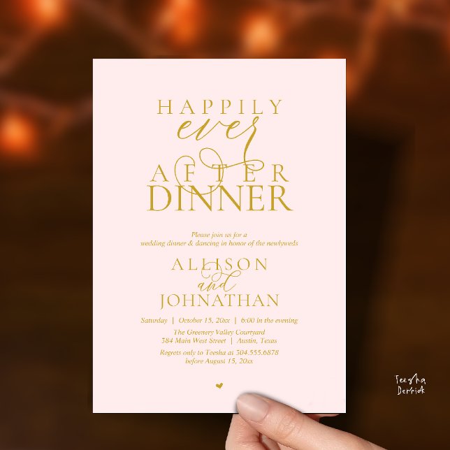 Convites Gold Blush Happily Ever After Dinner Wedding (Blush Gold Happily Ever After Dinner Modern Script Wedding Invitation Card)