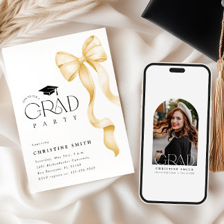 Convites Gold Bow Photo Graduation Party Invitation