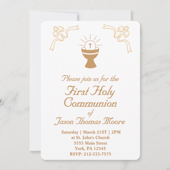 Convites Gold Chalice First Holy Communion Invitation (Frente)