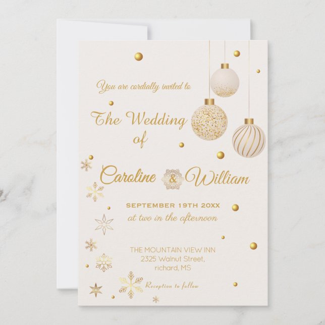 Convites Gold Christmas Ornament  wedding Invitation (Frente)