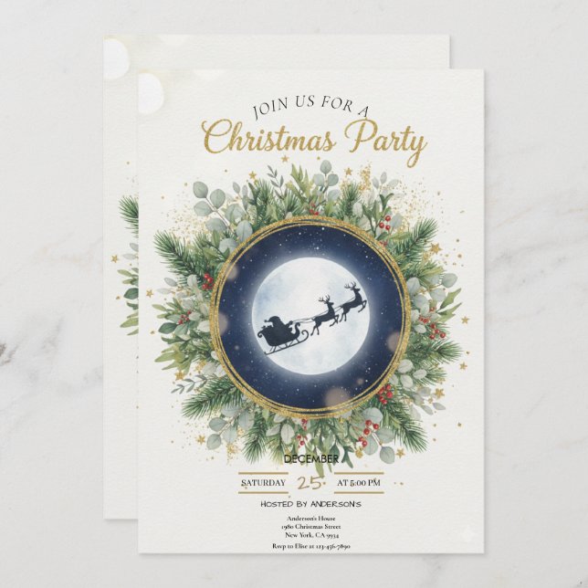 Convites Gold Christmas Party Invitation | Editable Friends (Frente/Verso)