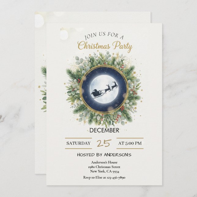 Convites Gold Christmas Party Invitation | Editable Friends (Frente/Verso)