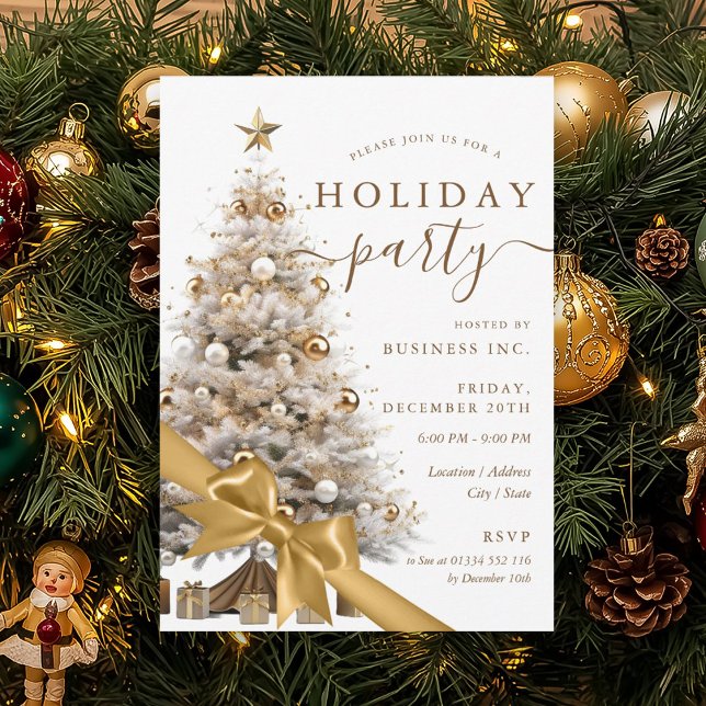 Convites Gold Christmas Tree Bow Corporate Holiday Party  (Gold Christmas Tree Bow Corporate Holiday Party Invitation)