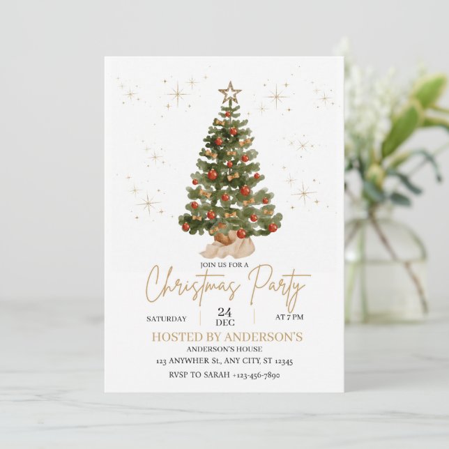Convites   gold christmas tree party invite  (Em pé/Frente)