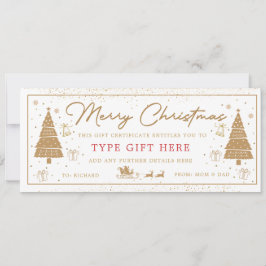 Convites Gold Christmas Tree Present Gift Voucher Card