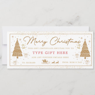 Convites Gold Christmas Tree Present Gift Voucher Card