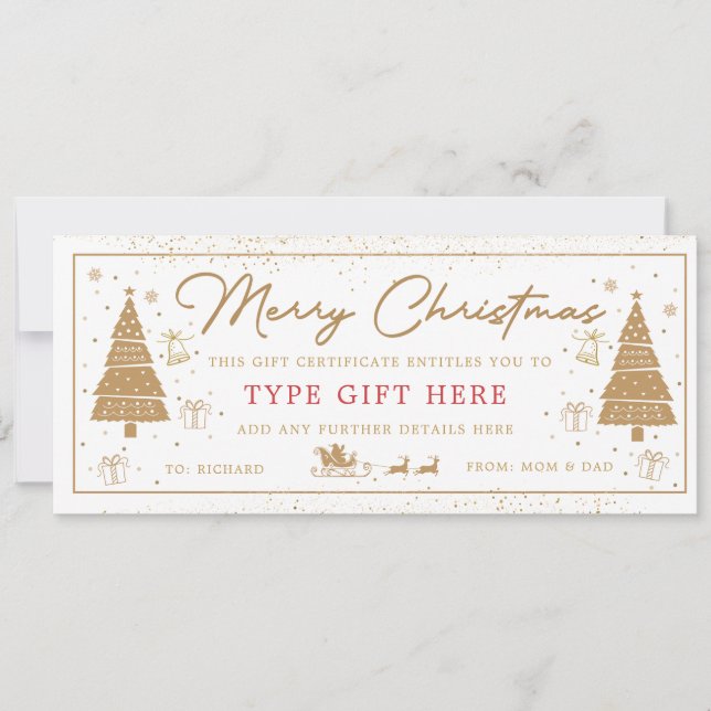 Convites Gold Christmas Tree Present Gift Voucher Card (Frente)
