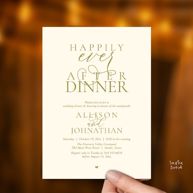 Convites Gold Cream Happily Ever After Dinner Wedding (Cream Gold Happily Ever After Dinner Modern Script Wedding Invitation Card)