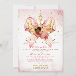 Convites Gold Crown Glitter Stars Girl’s 1st Birthday
