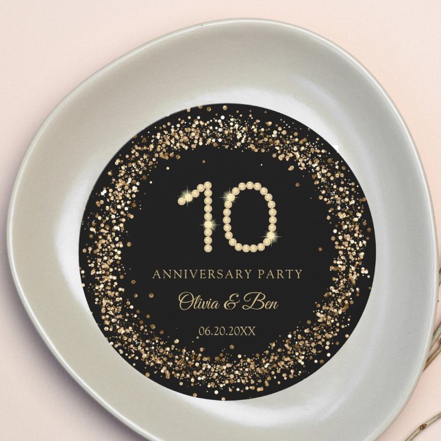 Convites Gold Diamond 10th Anniversary charger plate insert (Gold Diamond 10th Anniversary party charger plate insert)