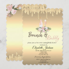 Convites Gold Drips Brunch & Bubbly Flores Chá de Noiva