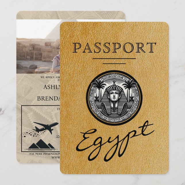 Convites Gold Egypt Passport Wedding Invitation (Frente/Verso)