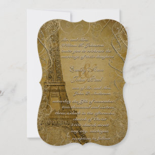 Convites Gold Eiffel Tower Swirl Leaves